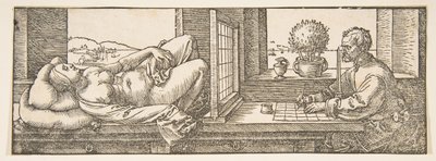 Tervező perspektivikus rajzot készít egy fekvő nőről, kb. 1600. alkotó: Albrecht Dürer