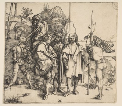 Öt gyalogos és egy lovas török, kb. 1495. alkotó: Albrecht Dürer