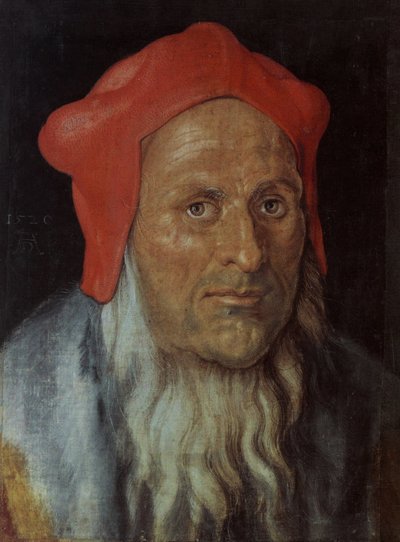 Német: Portré egy szakállas férfi vörös sapkával Portré egy férfi portréja alkotó: Albrecht Dürer
