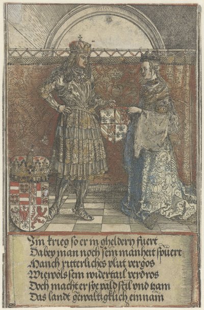 A burgundi házasság: Maximilian feleségül veszi Burgundi Máriát Maximilian I. császár diadalíve (sorozat címe) alkotó: Albrecht Dürer