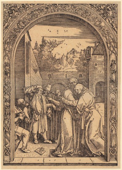 Joachim és Anna az Aranykapu alatt, a „Mária élete” sorozat 4. lapja alkotó: Albrecht Dürer