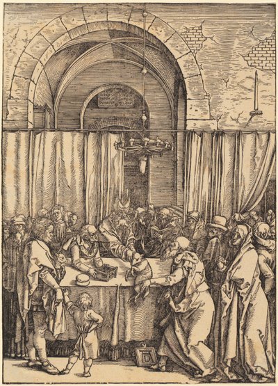 Joachim áldozatát a főpap elutasítja, a „Mária élete” című epizód 2. lapja alkotó: Albrecht Dürer