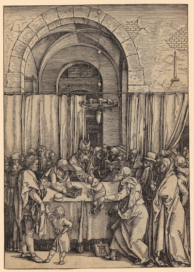 Joachim áldozatát a főpap elutasítja, a „Mária élete” című epizód 2. lapja alkotó: Albrecht Dürer