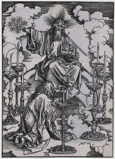 János meglátja a hét gyertyatartót, I. alak, a „Jelenések” sorozat 3. lapja alkotó: Albrecht Dürer