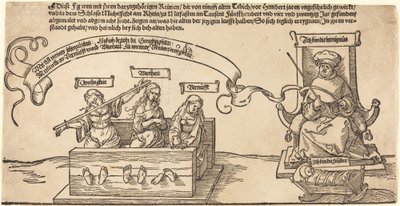 Igazságosság, igazság és ész a részvényekben az ülő bíróval és az alvó jámborsággal alkotó: Albrecht Dürer