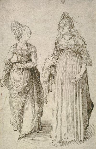 Velencei ruhás hölgy és egy nürnbergi Hausfrau szembenállása alkotó: Albrecht Dürer