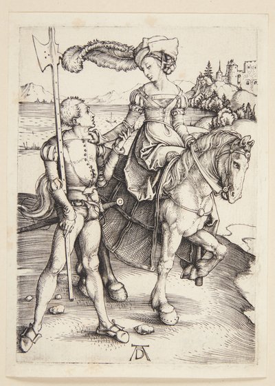Hölgy lóháton és lansquenet alkotó: Albrecht Dürer