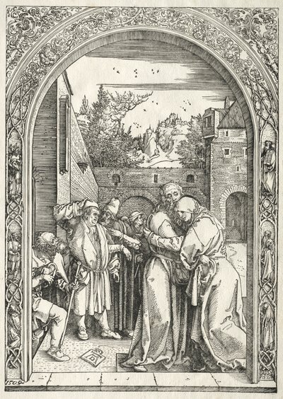 A Szűz élete: Joachim és Anna ölelkeznek az Aranykapu alatt alkotó: Albrecht Dürer