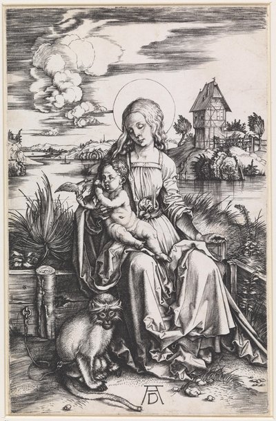 Mária a gyermekkel és egy majommal alkotó: Albrecht Dürer