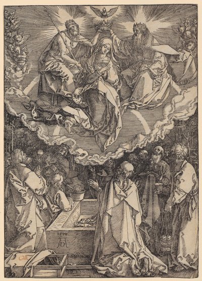 Szűz Mária mennybemenetele és megkoronázása, a „Mária élete” sorozat 19. lapja alkotó: Albrecht Dürer