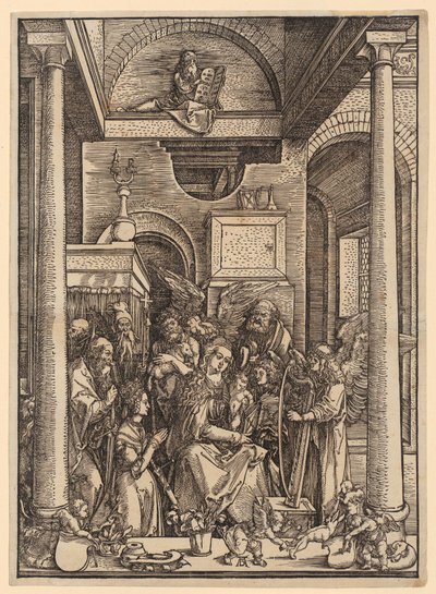 Mária-tisztelet, a „Mária élete” sorozat 20. lapja alkotó: Albrecht Dürer