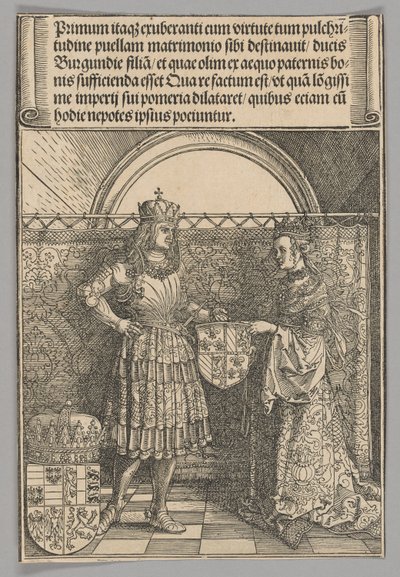 Maximilian és Burgundi Mária, 2. tábla a Történelmi jelenetek I. Maximilianus császár életéből a Diadalívből alkotó: Albrecht Dürer