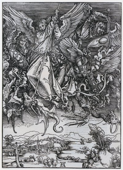 Mihály harca a sárkánnyal, X. alak, a „Jelenések” sorozat 12. lapja alkotó: Albrecht Dürer