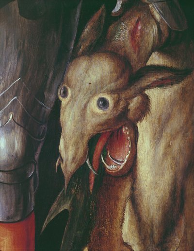 Paumgartner oltárkép: a Szent György által legyőzött sárkány fejét ábrázoló baloldali szárny részlete, 1500 körül, tempera, tábla, 495745 részlete. alkotó: Albrecht Dürer