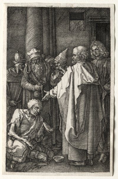 Péter és János a nyomorék gyógyítása a templom kapujában, 1512. alkotó: Albrecht Dürer