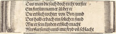Nyomtatott szöveg Maximilian eljegyzése Burgundi Máriával, 1515. alkotó: Albrecht Dürer