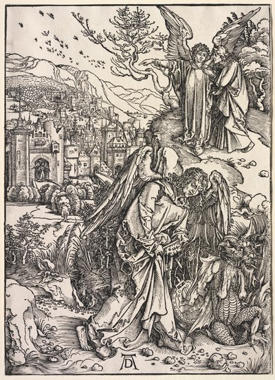 Szent János kinyilatkoztatása: Angyal a feneketlen gödör kulcsával alkotó: Albrecht Dürer