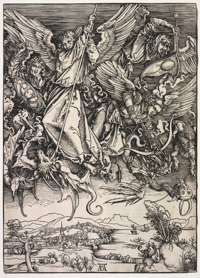 Szent János kinyilatkoztatása: Szent Mihály harcol a sárkánnyal, 1511. alkotó: Albrecht Dürer