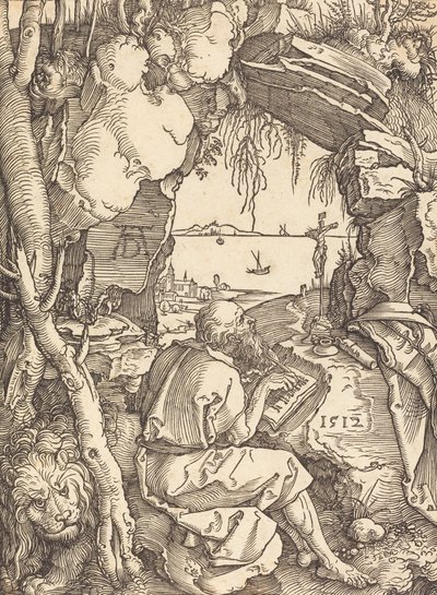 Szent Jeromos egy barlangban, 1512. alkotó: Albrecht Dürer