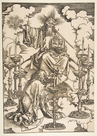 Szent János látja a hét arany gyertyatartót, az Apokalipszis.n.d. alkotó: Albrecht Dürer