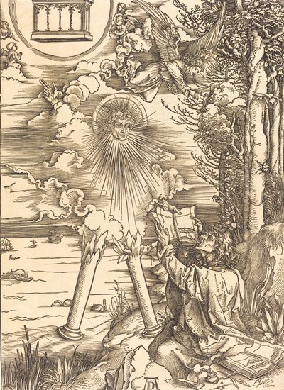 Szent János, aki felfalja a könyvet, valószínűleg c. 14961498. alkotó: Albrecht Dürer