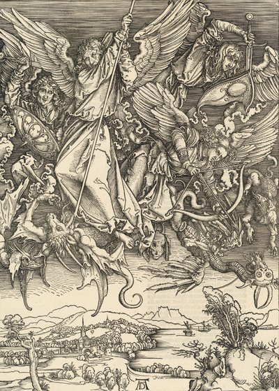 Szent Mihály harc a sárkány ellen, 1498. alkotó: Albrecht Dürer