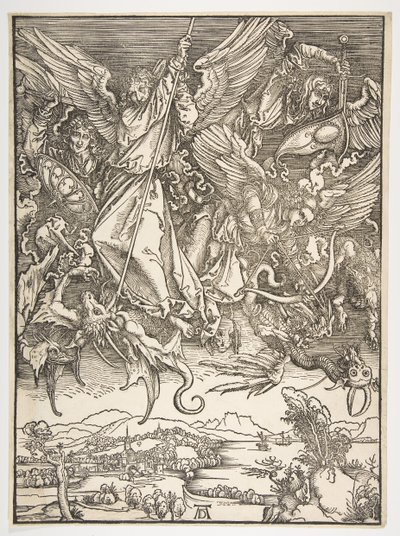 Szent Mihály és a sárkány, Az Apokalipszisből, kb. 1498. alkotó: Albrecht Dürer