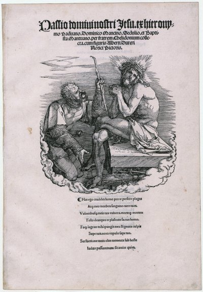 A Fájdalom Embere és a zsoldos, 1. lap [címlap] a „Die Grosse Passion” című sorozatból alkotó: Albrecht Dürer