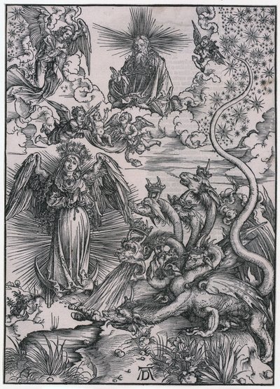 A Napasszony és a hétfejű sárkány, IX. alak, a „Jelenések” sorozat 11. lapja alkotó: Albrecht Dürer