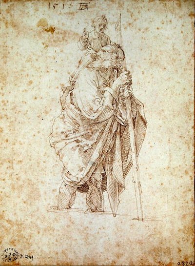 A csecsemő Krisztust hordozó Szent Kristóf, 1515 alkotó: Albrecht Dürer