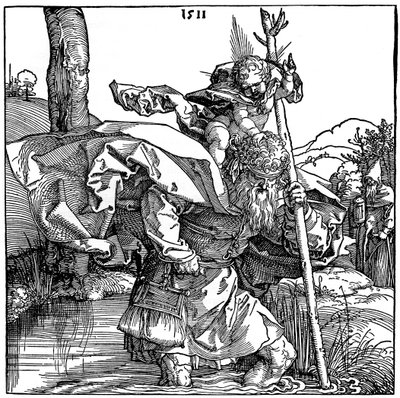 Szent Kristóf a csecsemő Krisztust cipelő, 1511, 1936 alkotó: Albrecht Dürer