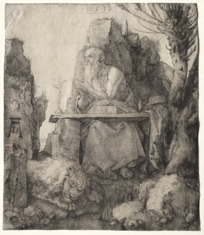 Szent Jeromos egy póllard fűz közelében ül alkotó: Albrecht Dürer