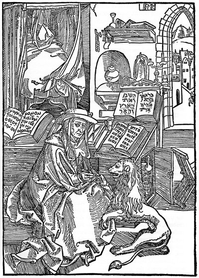 Szent Jeromos a dolgozószobájában tövist húz ki az oroszlán mancsából, 1492, 1936 alkotó: Albrecht Dürer