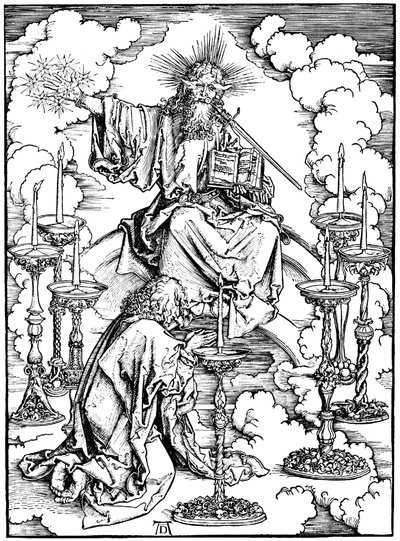 Szent János Krisztus látomása és a hét gyertyatartó az Apokalipszisből, c. 1497 alkotó: Albrecht Dürer