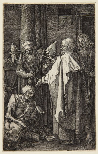 Szent Péter és Szent János meggyógyítja a sánta embert (a „Passió” metszetsorozatból) alkotó: Albrecht Dürer