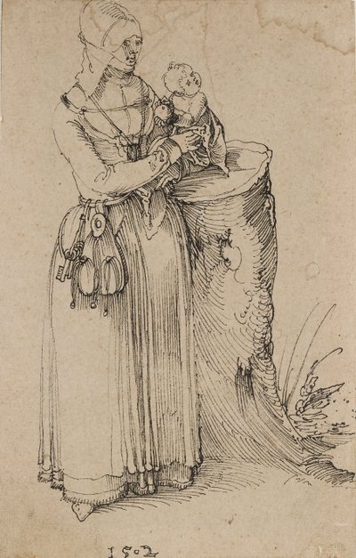 Gyermeket tartó nő álló alakja, 1502 alkotó: Albrecht Dürer