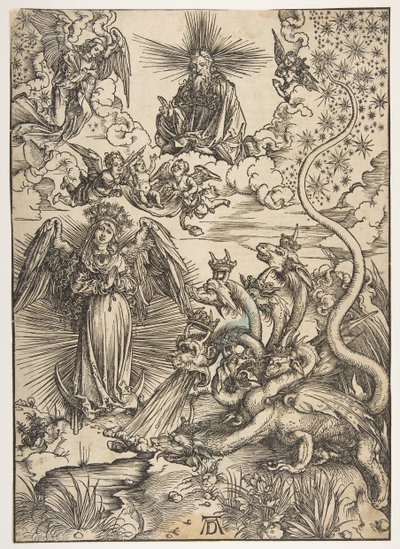 Az apokaliptikus nő az Apokalipszisből, latin kiadás, 1511, 1511. alkotó: Albrecht Dürer