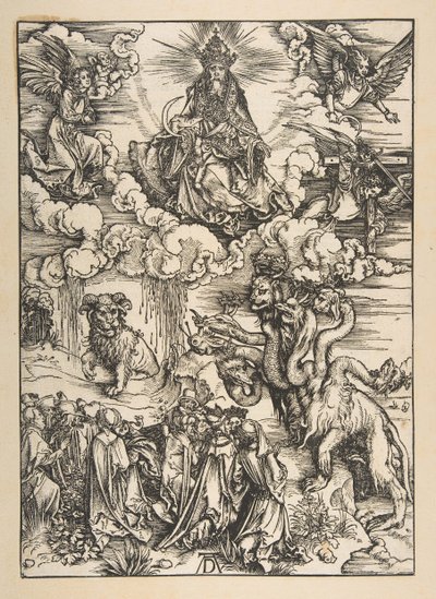 A kétszarvú fenevad, mint a bárány, az Apokalipszisből, latin kiadás, 1511, kb. 1496. alkotó: Albrecht Dürer