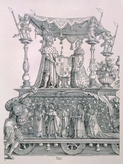A burgundi házasság vagy I. Maximilian német császár (1459-1519) diadalmenete, amely Maximilian és Burgundi Mária (1458-82) esküvői szekerét mutatja, kiad. 1526 (részlet alkotó: Albrecht Dürer