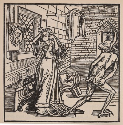 A hiúság démona és a kacér, illusztráció a „Der Ritter vom Turm”-ból, 1498 (lásd még: 202574) alkotó: Albrecht Dürer