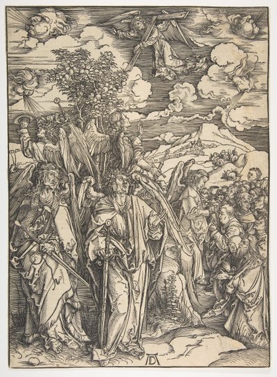The Four Angels Holding the Winds, Az Apokalipszisből, német kiadás, 1498, kb. 1498. alkotó: Albrecht Dürer