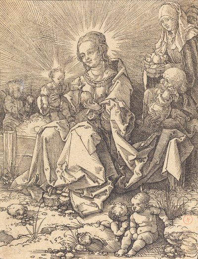 A Szent Család egy füves padon, 1526. alkotó: Albrecht Dürer