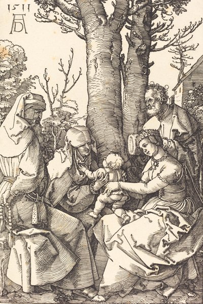 A Szent Család Joachimol és Annával egy fa alatt, 1511. alkotó: Albrecht Dürer