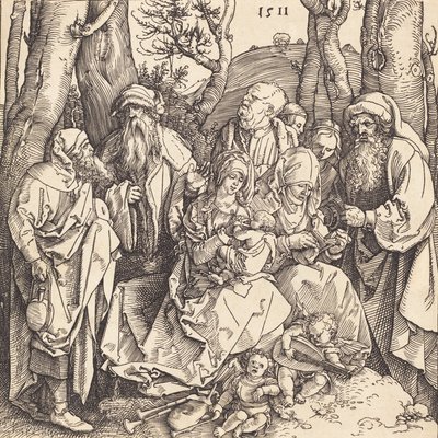 A Szent Család két muzsikáló angyallal, 1511. alkotó: Albrecht Dürer