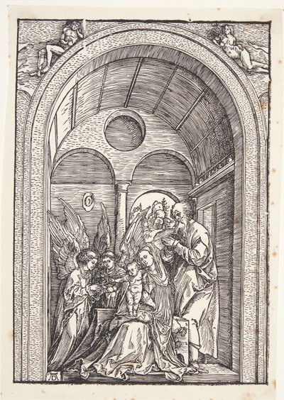 A Szent Család két angyallal egy boltíves teremben alkotó: Albrecht Dürer