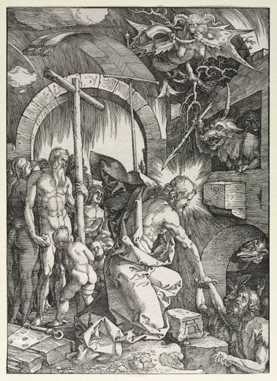 A nagy szenvedély: Krisztus leszállása a végtelenségbe, 1510. alkotó: Albrecht Dürer