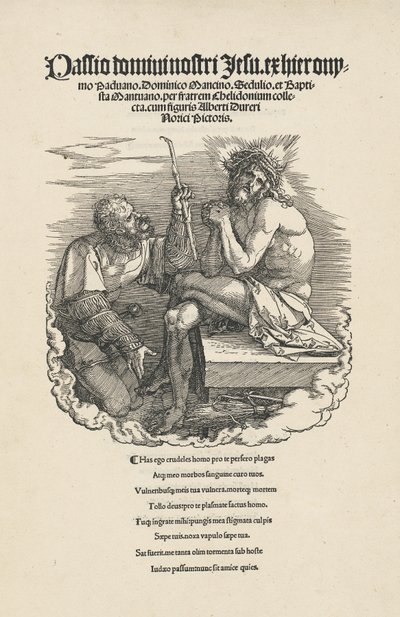 A bánat embere, akit egy katona csúfolt, valószínűleg 1511-ben. alkotó: Albrecht Dürer
