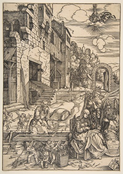 A Szent Család Egyiptomban tartózkodása A Szűz életéből, 1511 után. alkotó: Albrecht Dürer