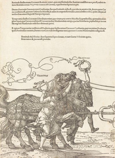 Maximilian I. diadalszekere A nagy diadalkocsi [8. 5. tábla], 1523, latin kiadás. alkotó: Albrecht Dürer