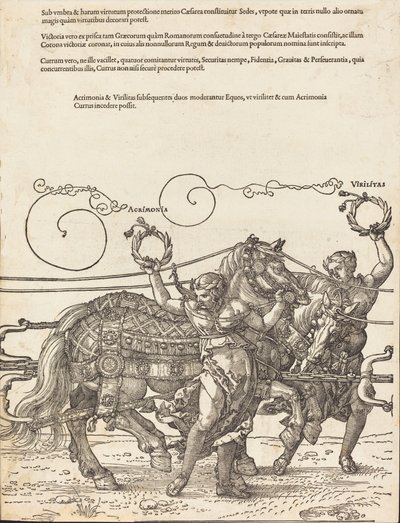 Maximilian I. diadalszekere A nagy diadalkocsi [8/6. tábla], 1523, latin kiadás. alkotó: Albrecht Dürer